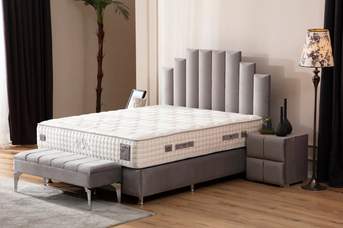 Lit Coffre POLO GRIS - Velours