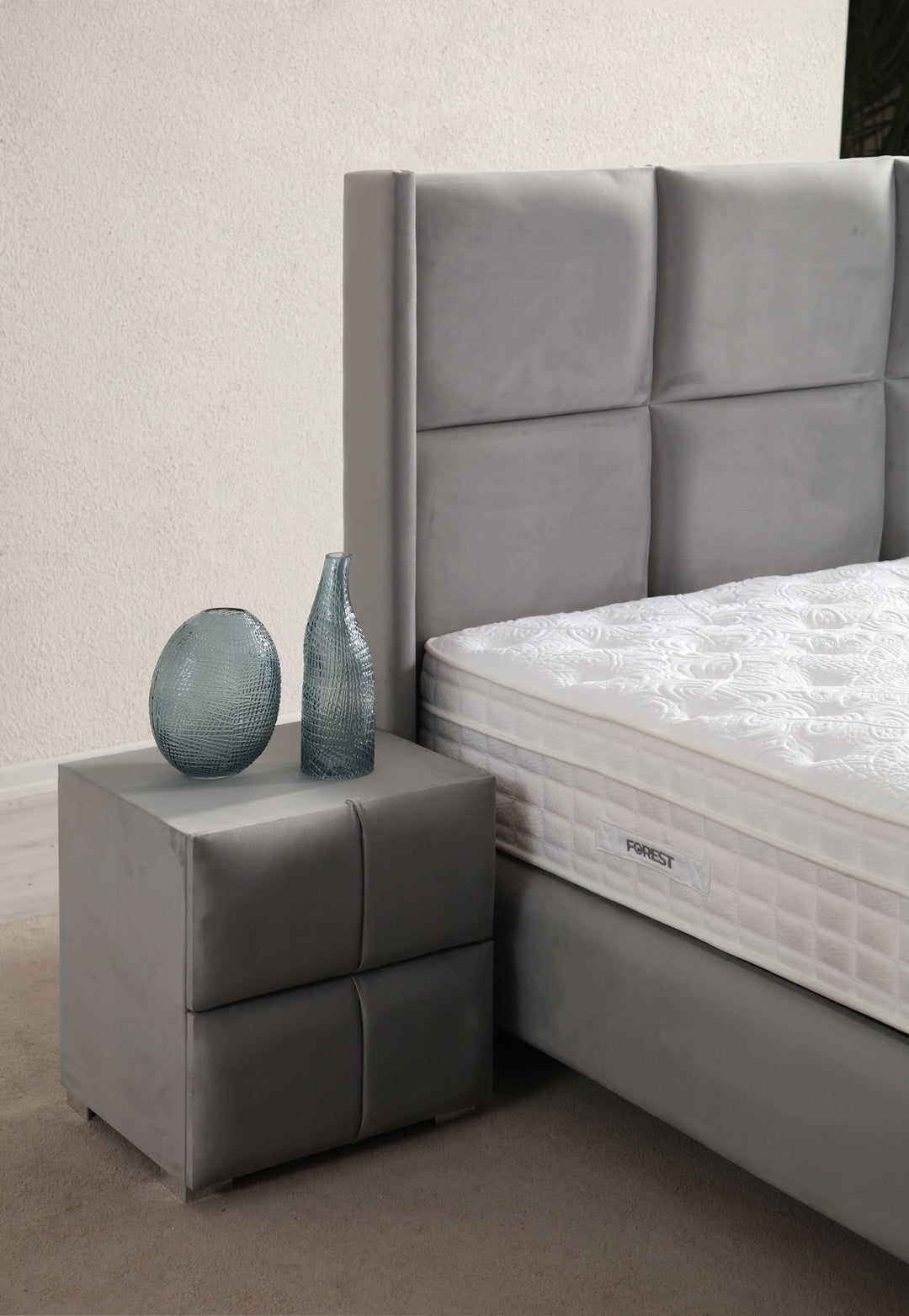 Lit Coffre RIO GRIS - Velours