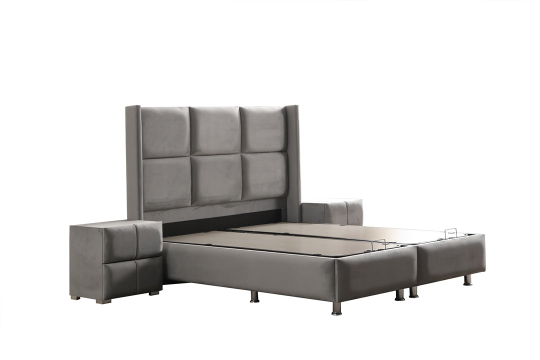 Lit Coffre RIO GRIS - Velours