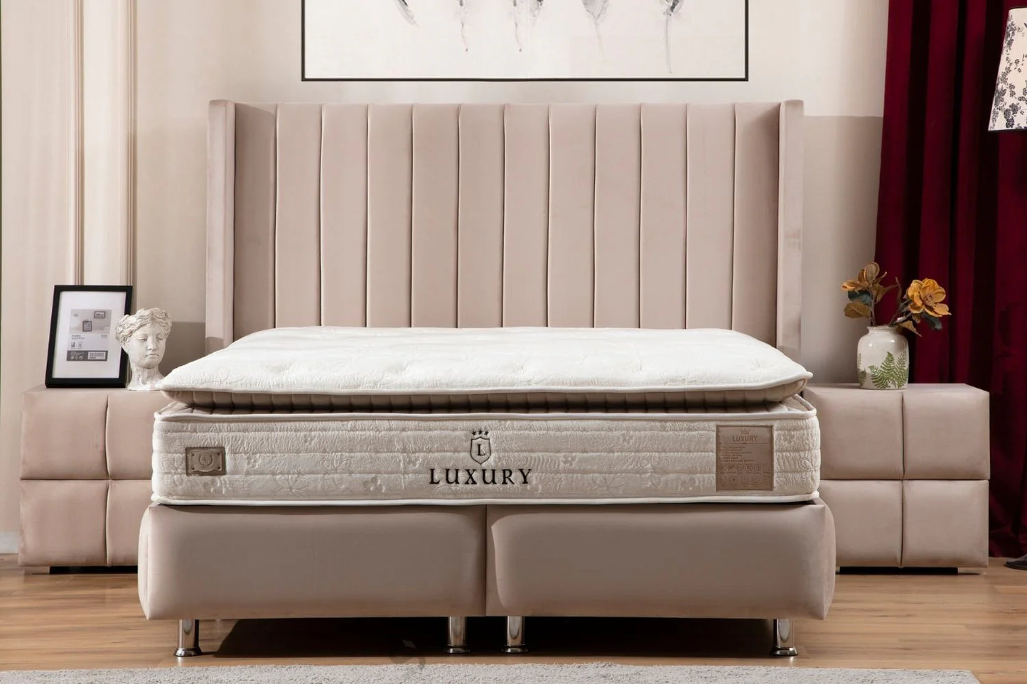 Lit Coffre SANA BEIGE - Velours