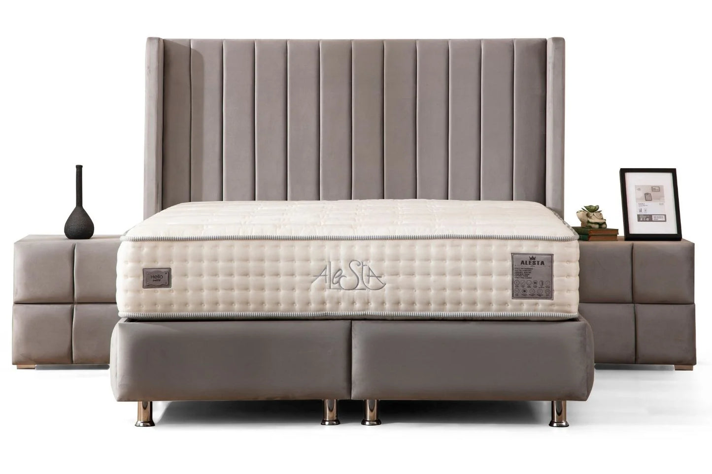 Lit Coffre SANA GRIS - Velours