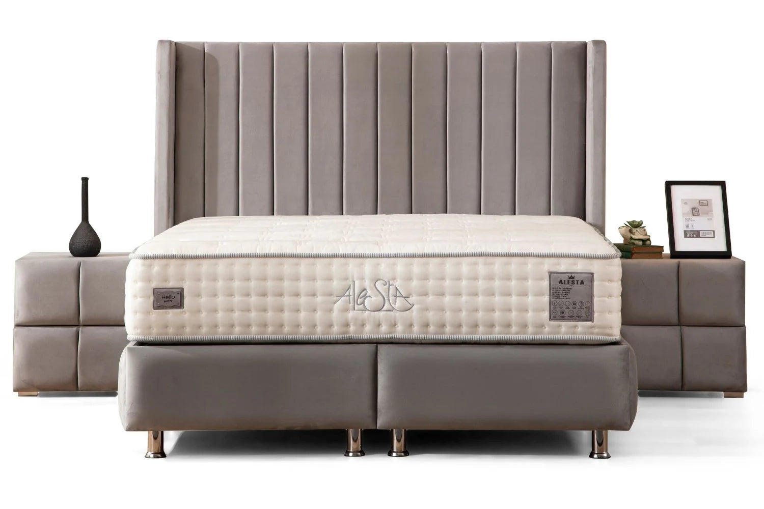 Lit Coffre SANA GRIS - Velours