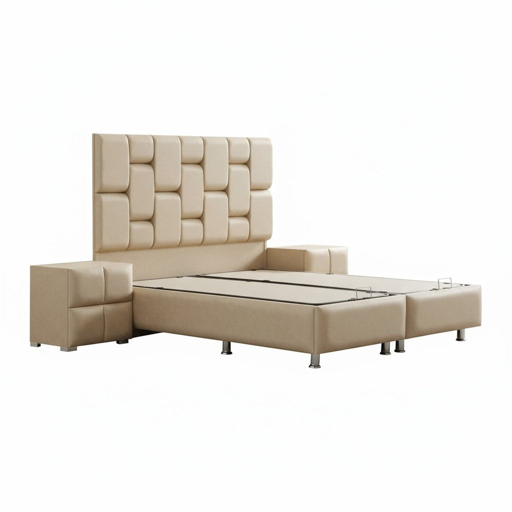 Lit Coffre SILVIA BEIGE - Velours