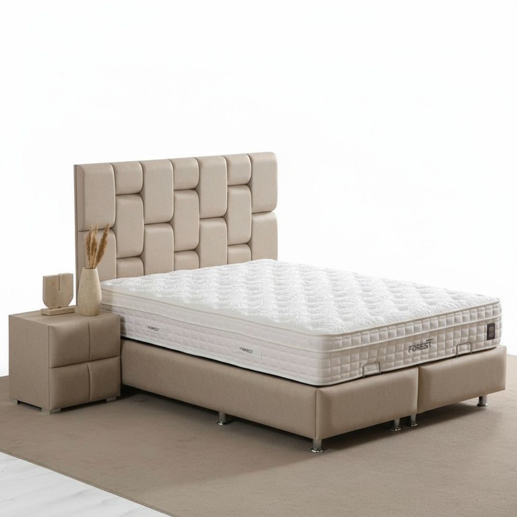 Lit Coffre SILVIA BEIGE - Velours