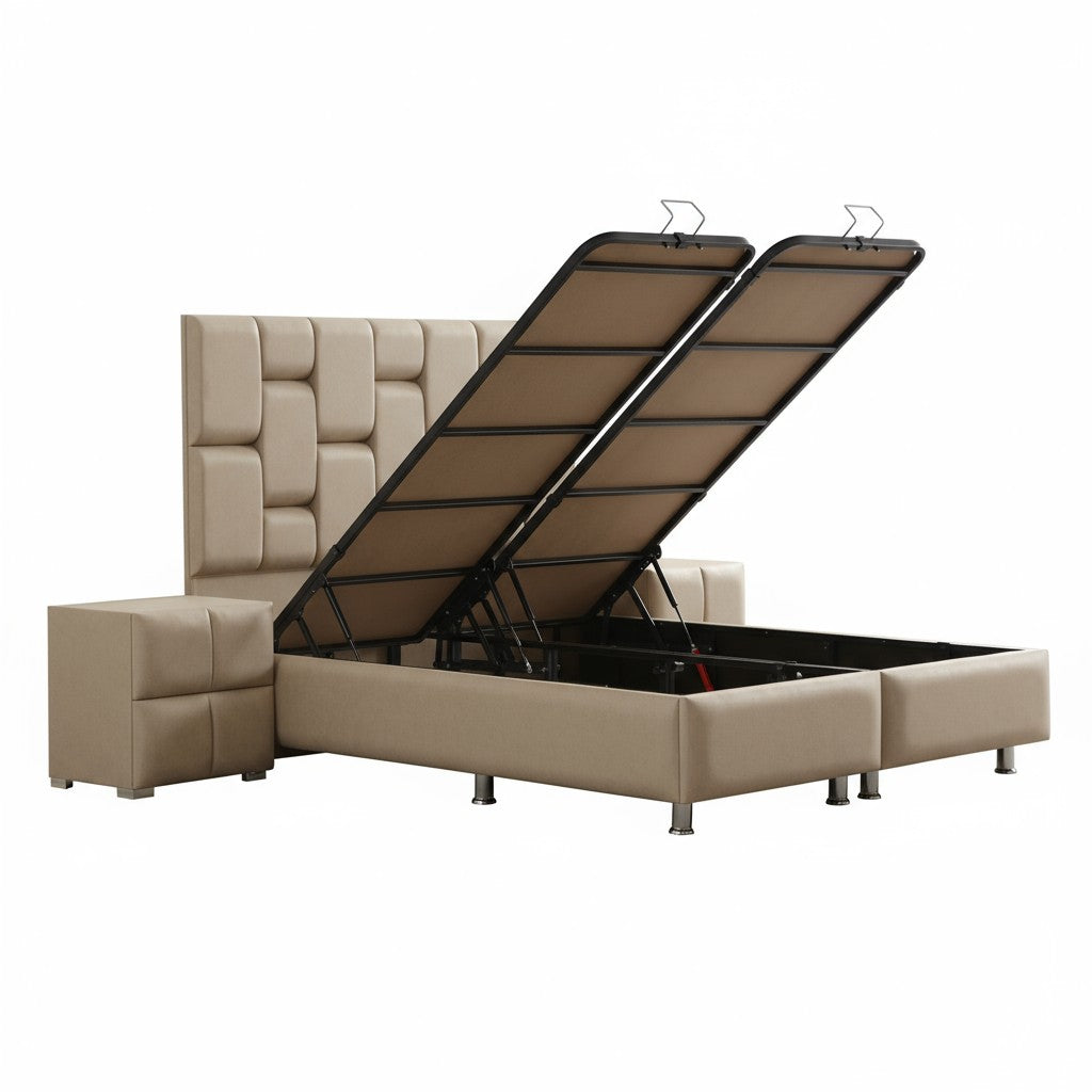 Lit Coffre SILVIA BEIGE - Velours