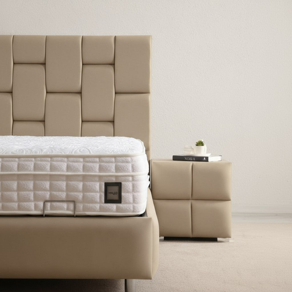 Lit Coffre SILVIA BEIGE - Velours