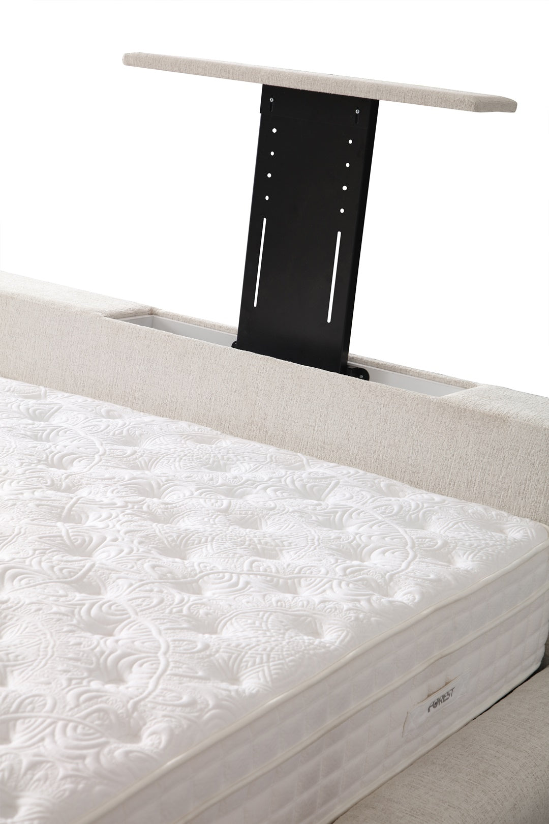 Lit Coffre TV Intégré CRAFTY BLANC CASSÉ - Chenille