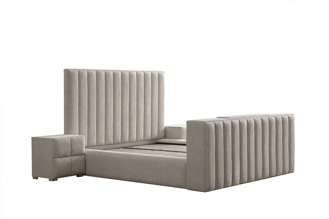 Lit Coffre TV Intégré CRAFTY BLANC CASSÉ - Chenille