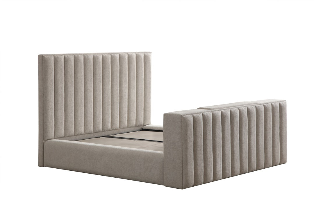 Lit Coffre TV Intégré CRAFTY BLANC CASSÉ - Chenille