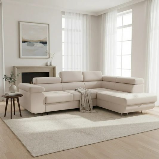 Canapé d'Angle Convertible Tona Velours Beige