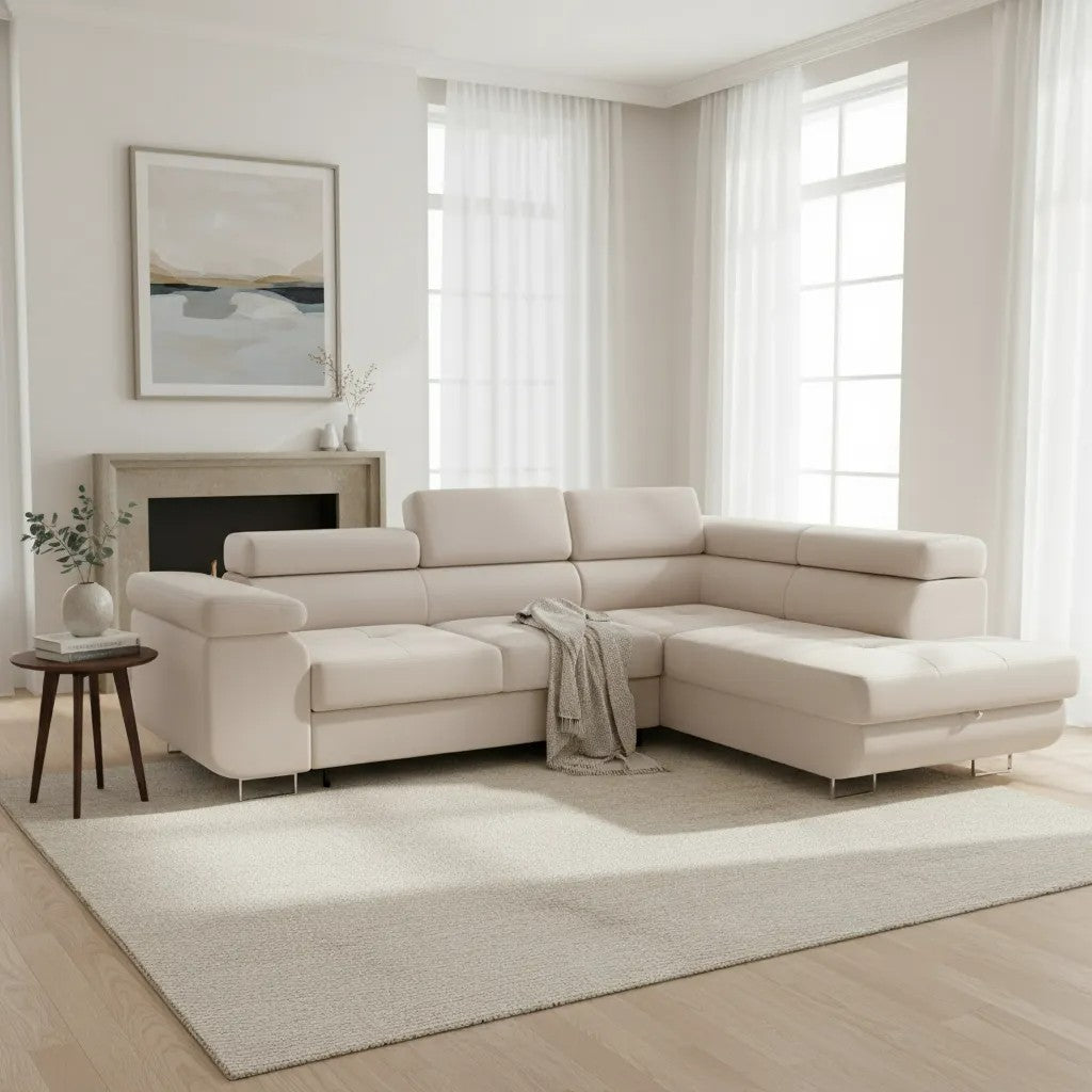 Canapé d'Angle Convertible Tona Velours Beige