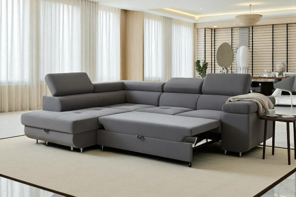 Canapé d'Angle Convertible Tona Velours Gris