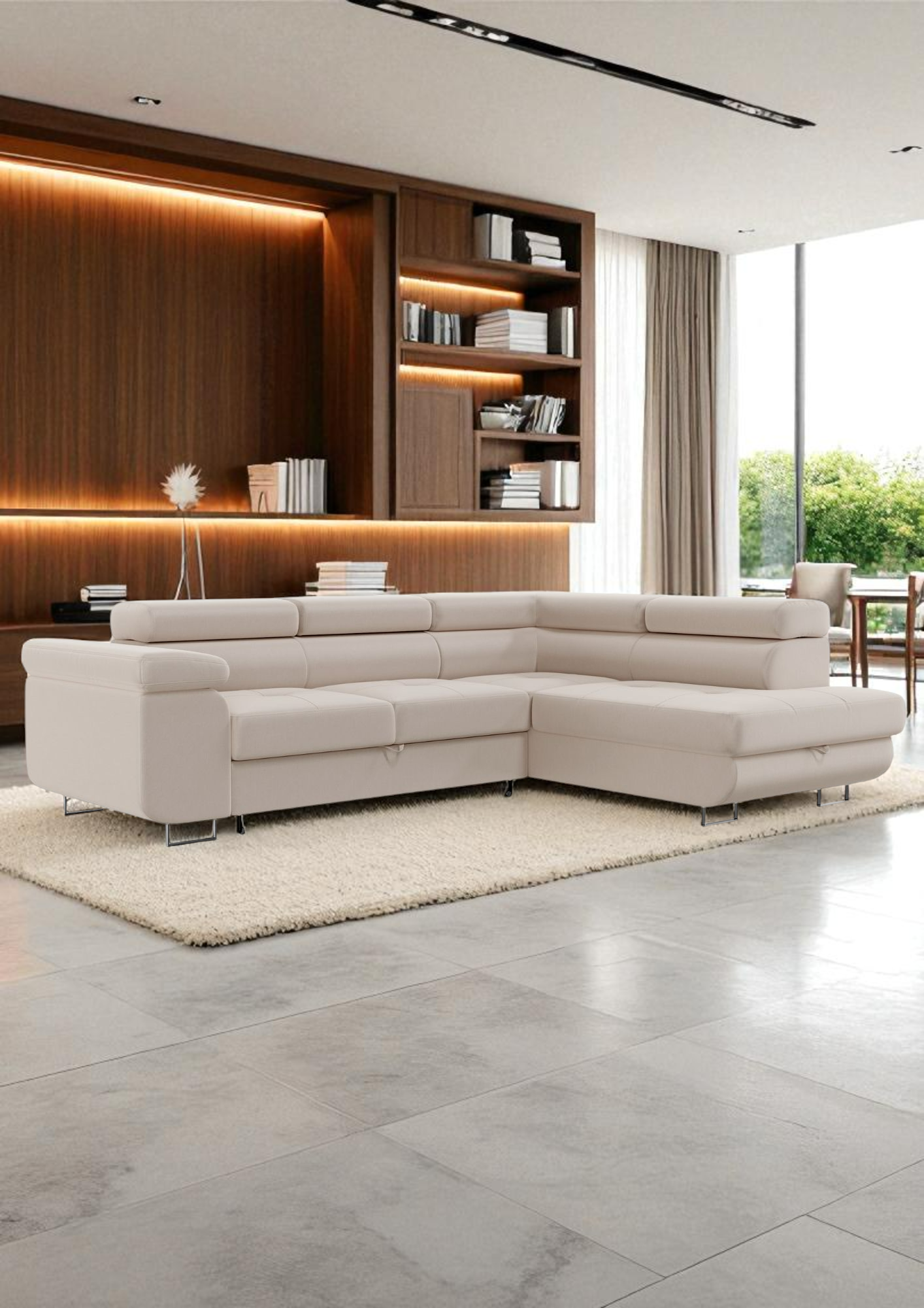 Canapé d'Angle Convertible Tona Velours Beige