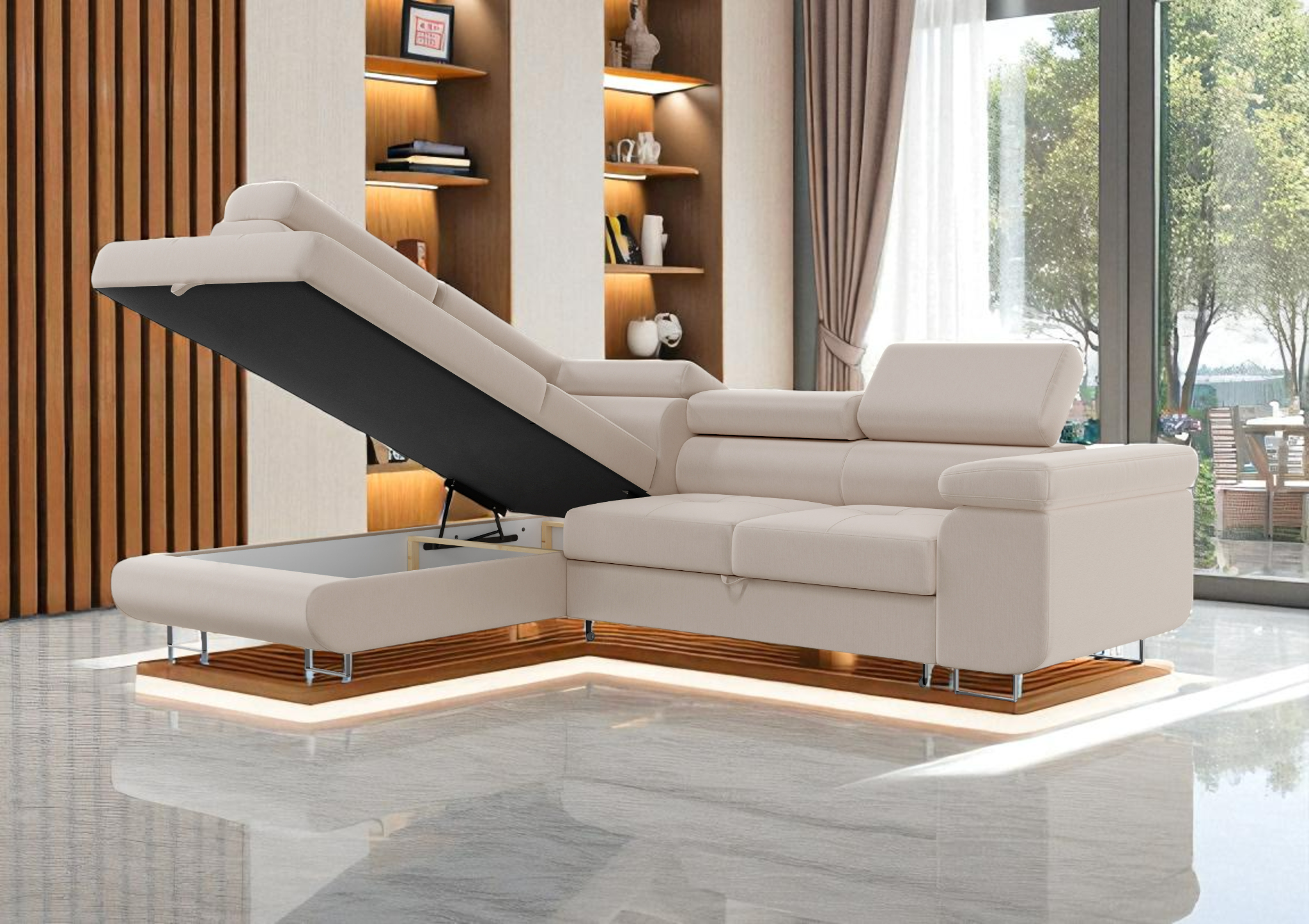 Canapé d'Angle Convertible Tona Velours Beige
