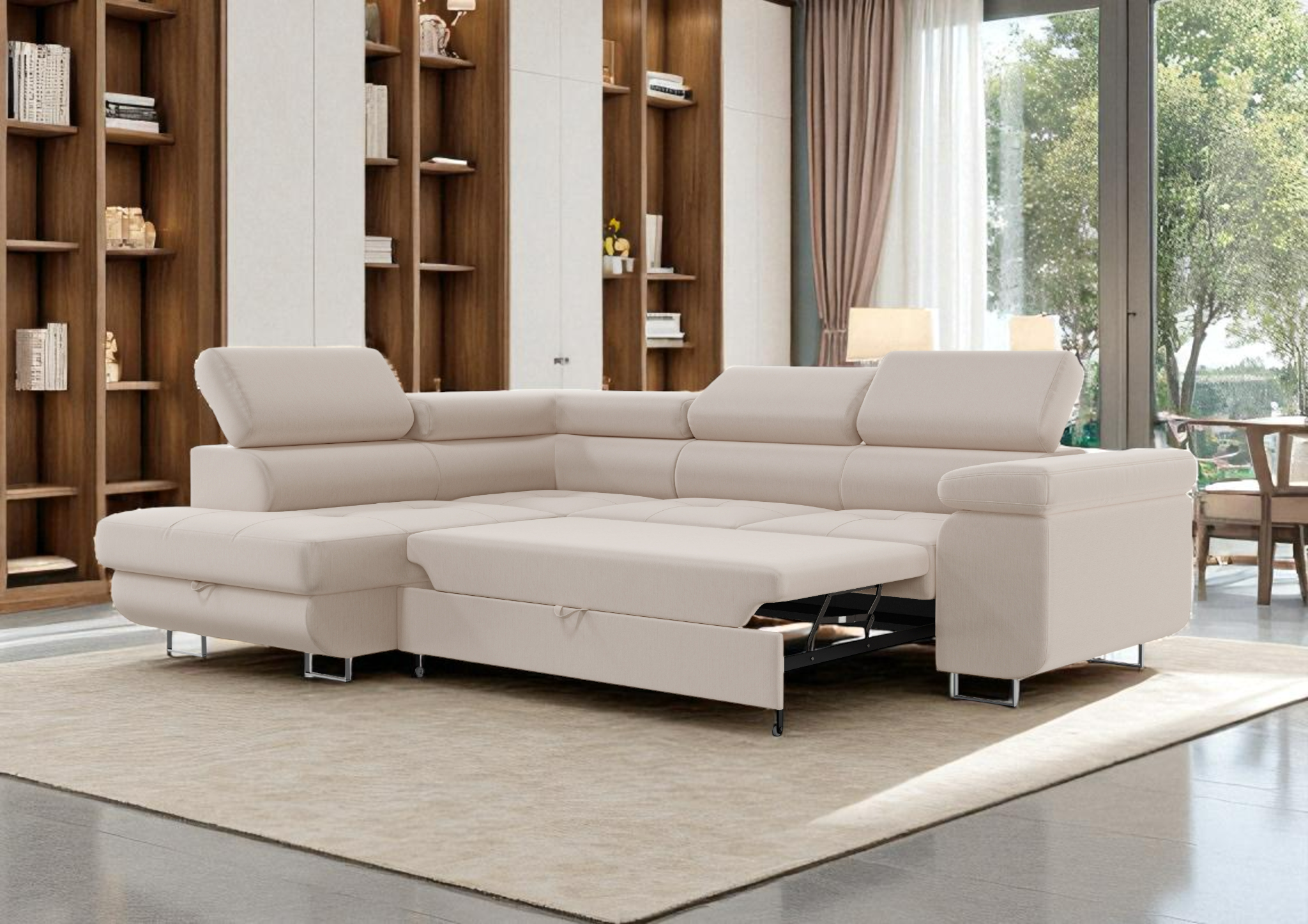 Canapé d'Angle Convertible Tona Velours Beige