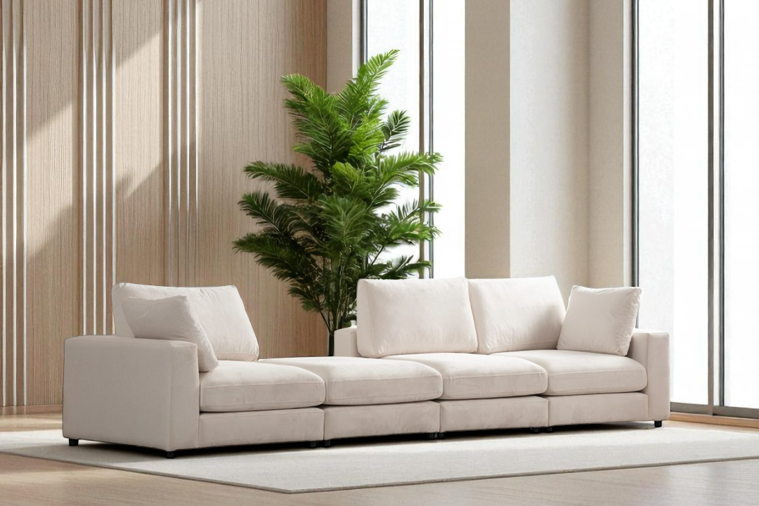 Canapé Modulable Julia Velours 4+1 Pouf