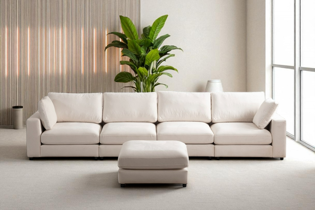 Canapé Modulable Julia Velours 4+1 Pouf