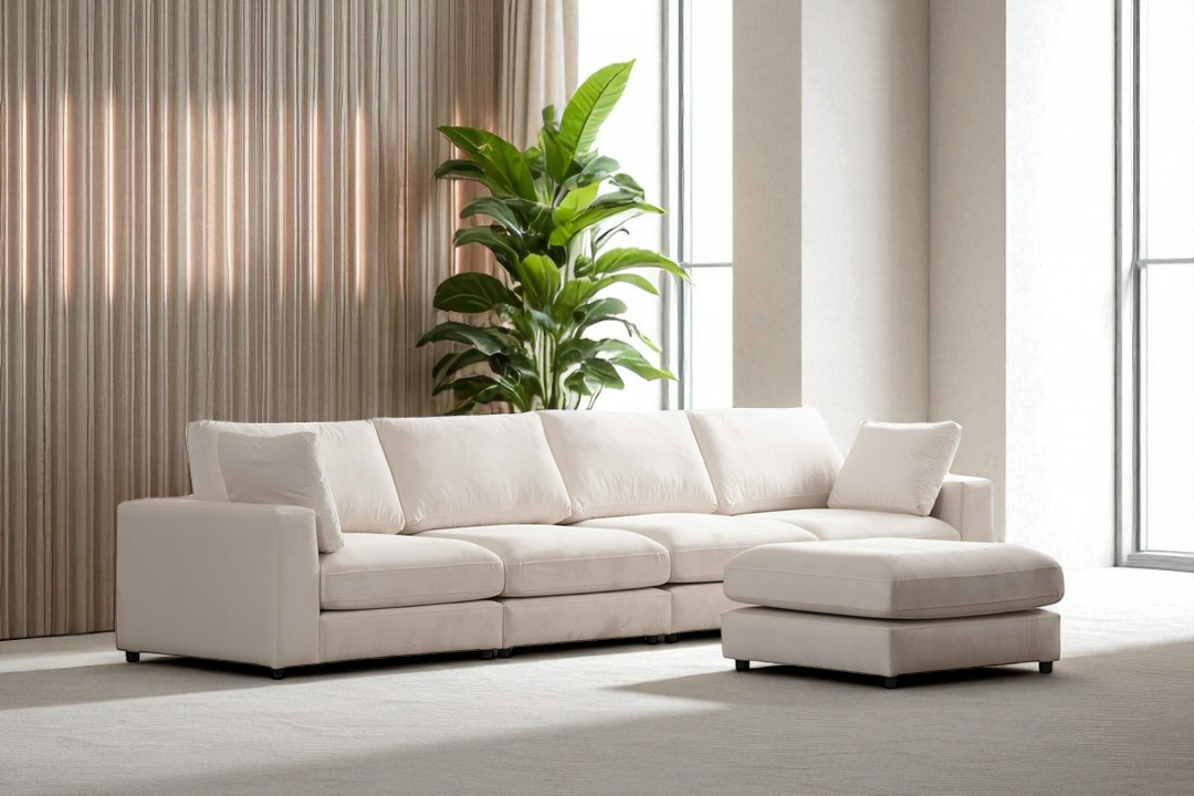 Canapé Modulable Julia Velours 4+1 Pouf