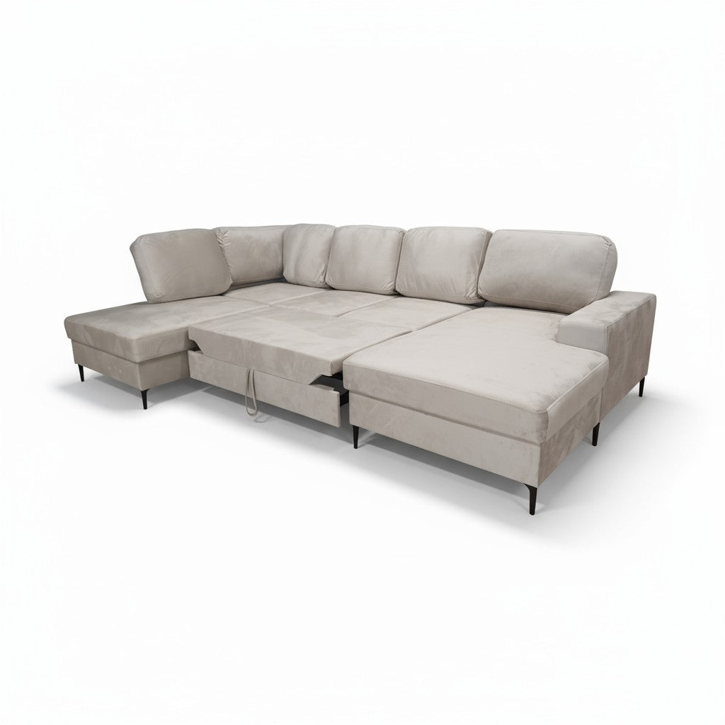 Canapé Panoramique Convertible Vianna Velours Beige