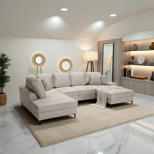 Canapé Panoramique Convertible Vianna Velours Beige