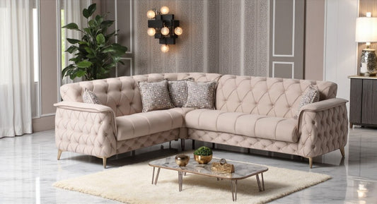 Canapé d'Angle Convertible Cubay Velours Beige