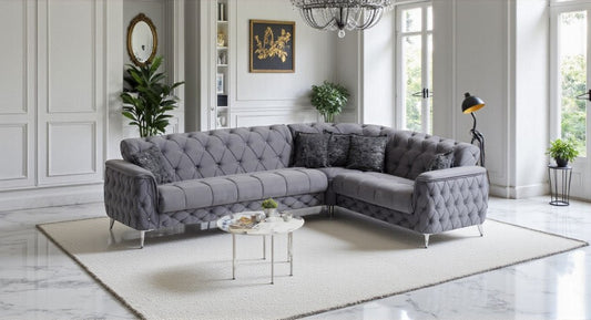 Canapé d'Angle Convertible Cubay Velours Gris Anthracite