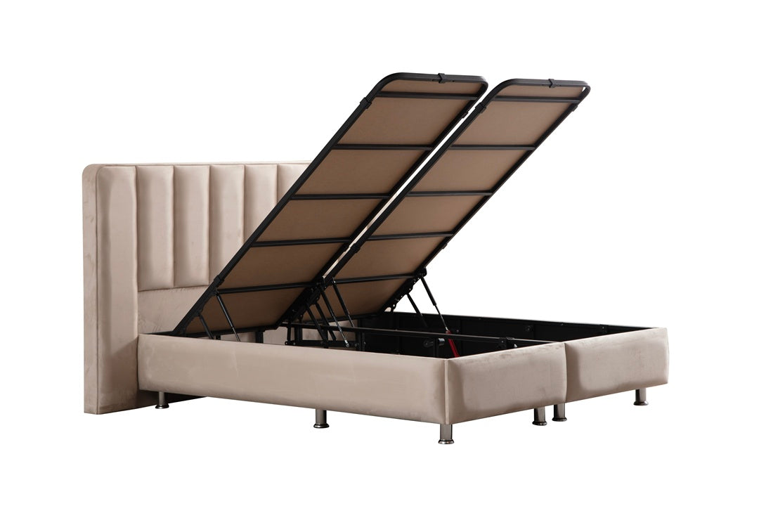 Lit Coffre DEFNE BEIGE - Velours