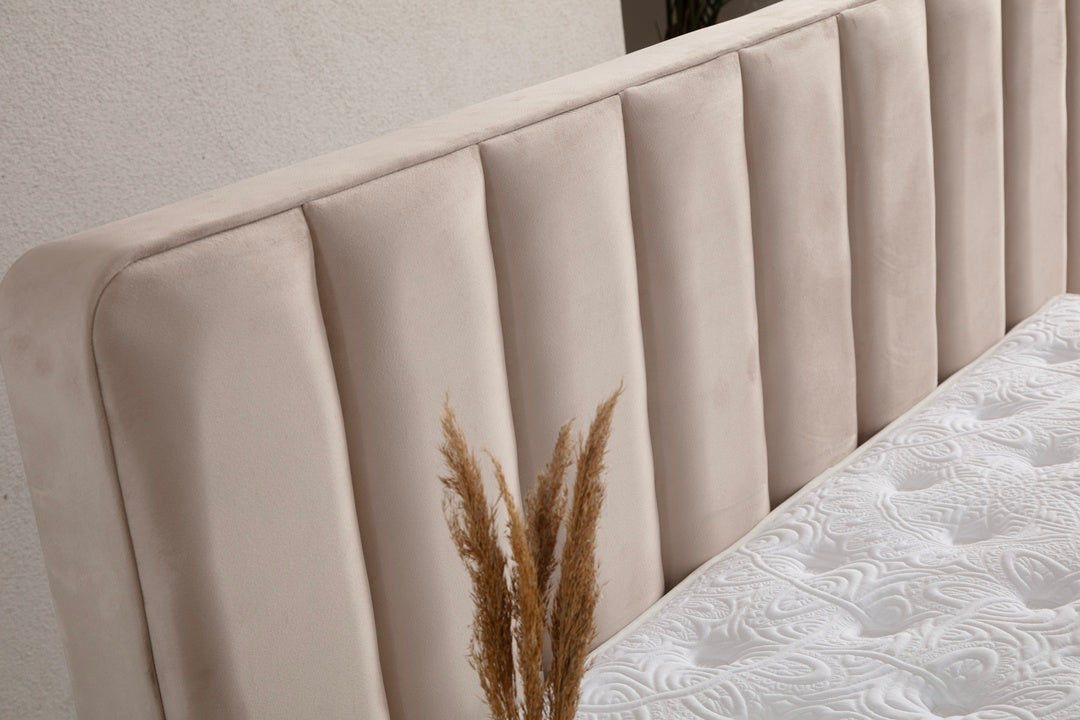 Lit Coffre DEFNE BEIGE - Velours