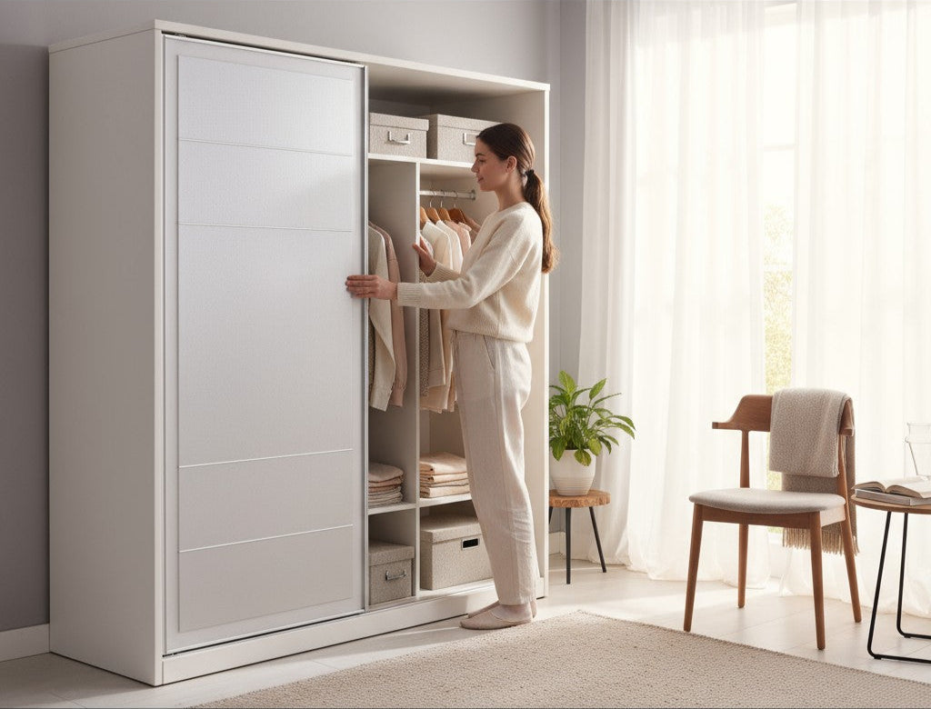 Armoire 2 Portes Coulissantes Lirona Blanc