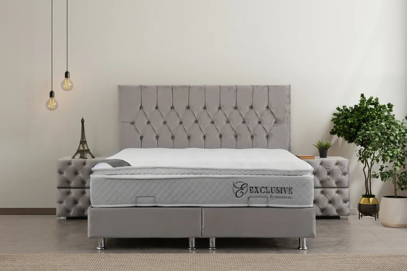 Lit Coffre CAPI GRIS - Velours