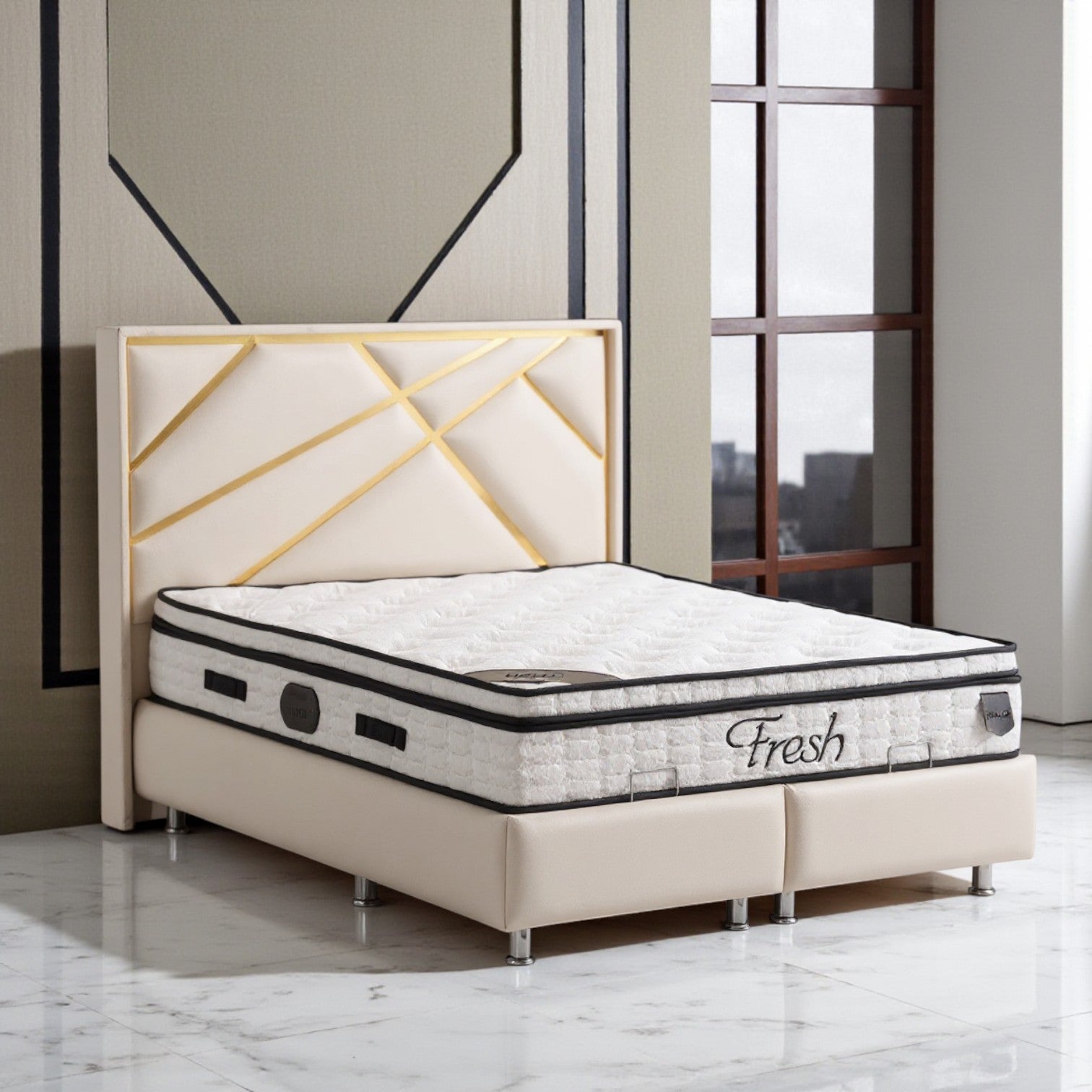 Lit Coffre PARMA BEIGE - Velours