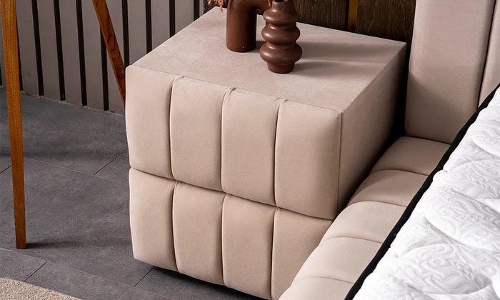 Lit Coffre PAYLA BEIGE - Velours
