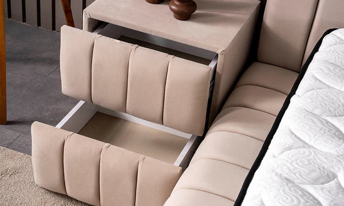 Lit Coffre PAYLA BEIGE - Velours