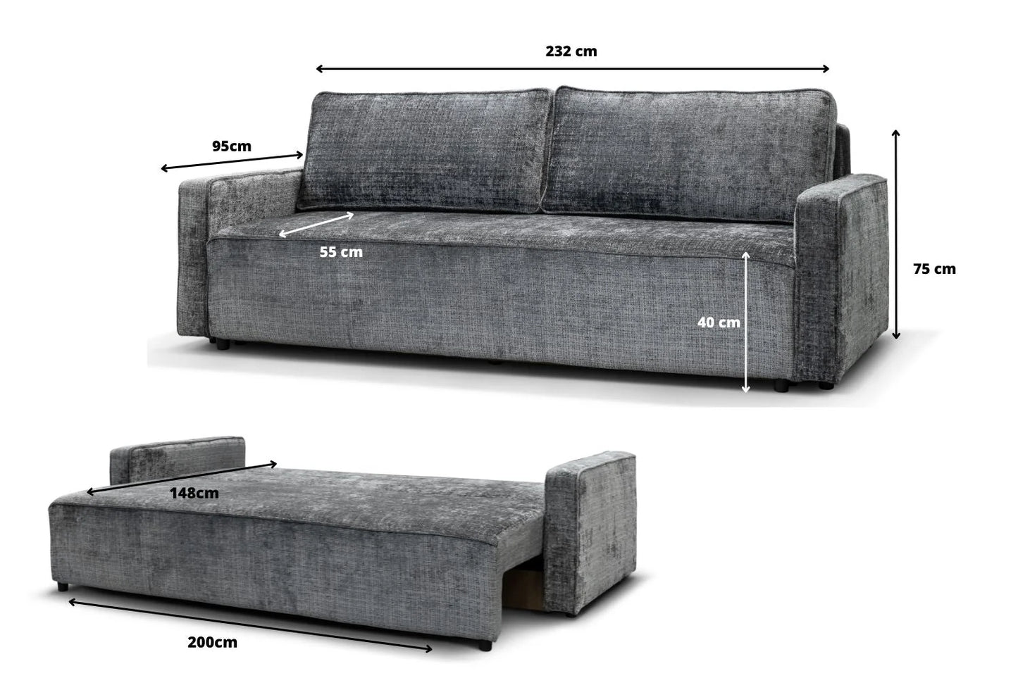 Canapé Convertible Nicale Tweed Gris
