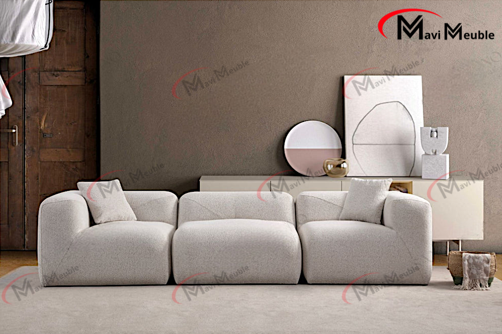 CANAPÉ MODULABLE NUAGE - CHENILLE - BLANC CASSÉ