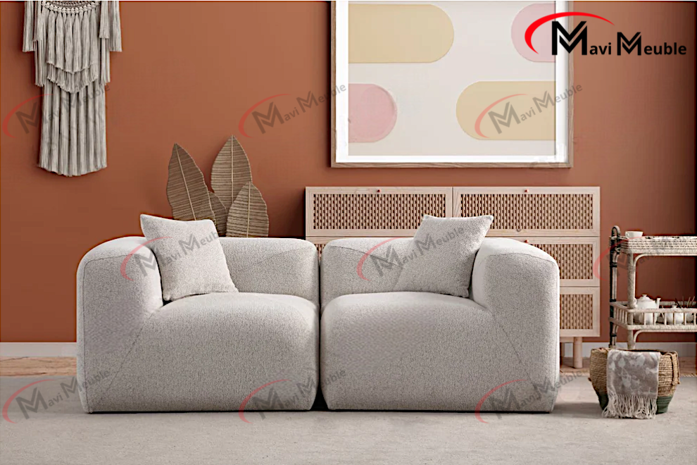 CANAPÉ MODULABLE NUAGE - CHENILLE - BLANC CASSÉ