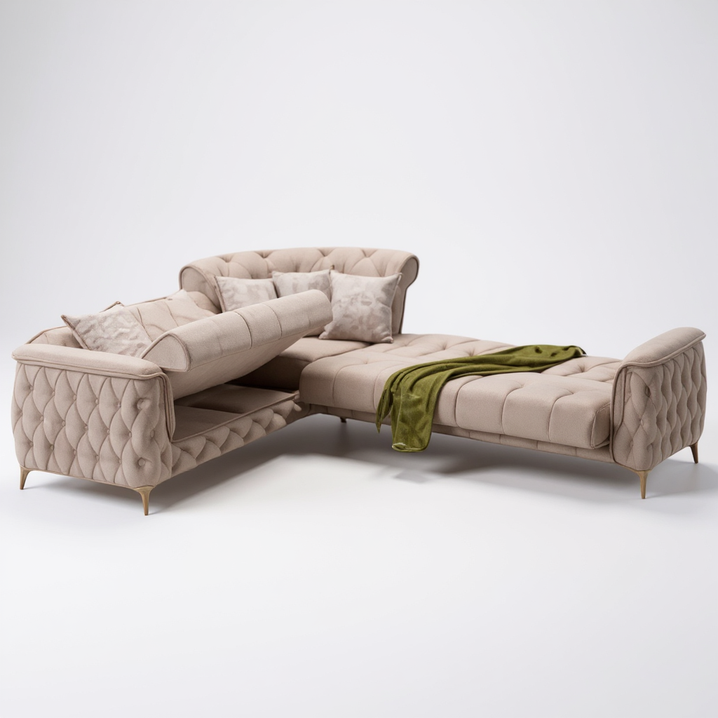 Canapé d'Angle Convertible Cubay Velours Beige