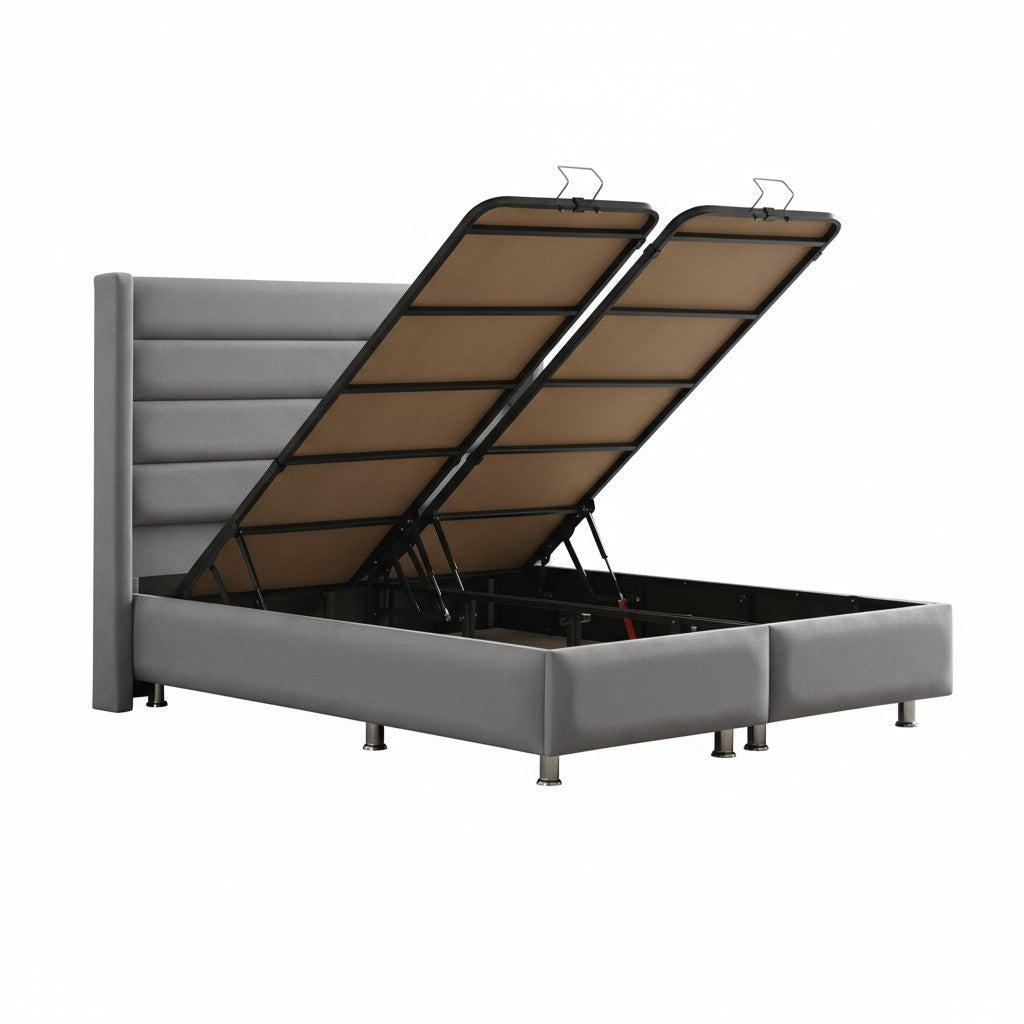 Lit Coffre EDEN GRIS - Velours