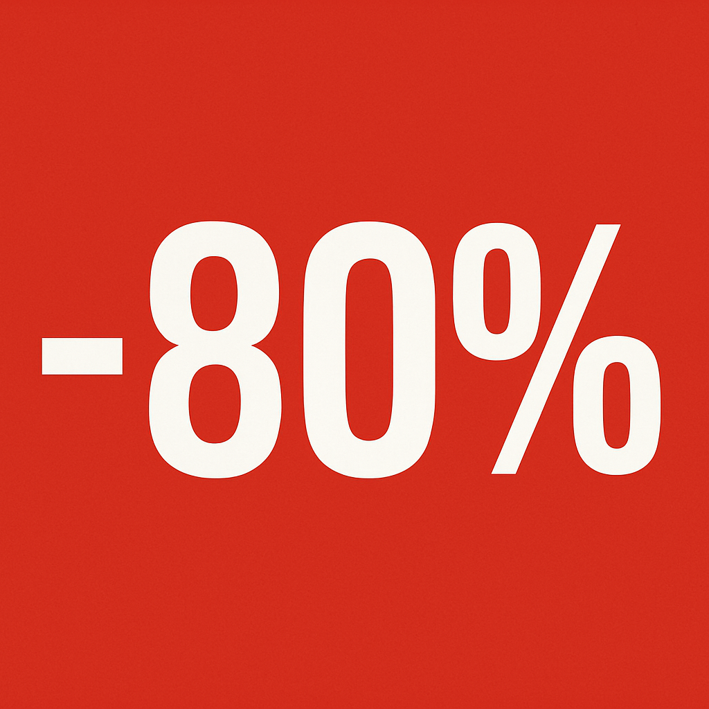 Générer une image carré où il y'a marqué -80% en blanc, sur un fond rouge, comme une remise