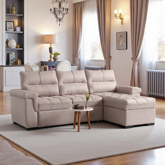 Canapé d'Angle Convertible Kasas Velours Beige