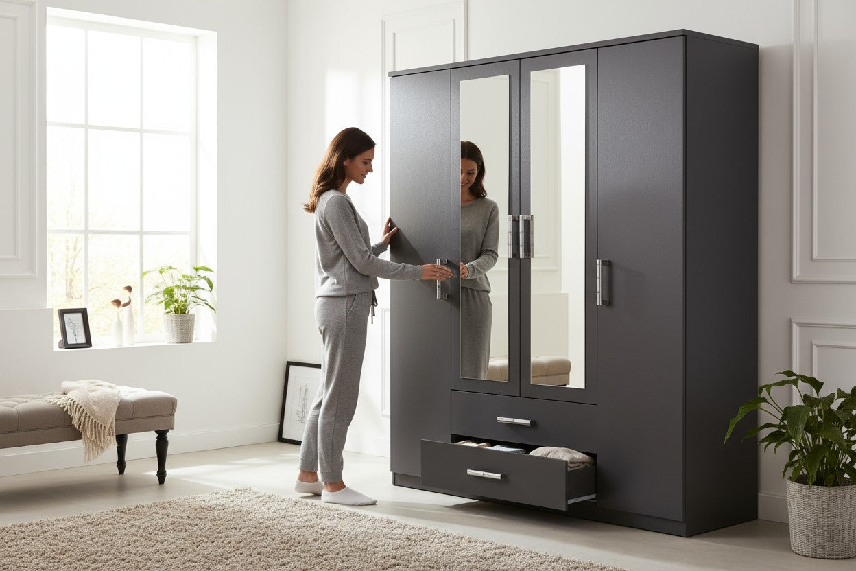 Armoire 4 Portes Gilona Gris