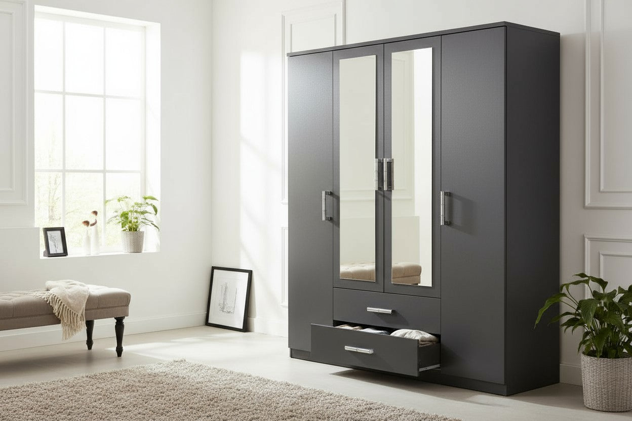 Armoire 4 Portes Gilona Gris