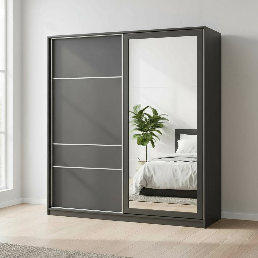 Armoire 2 Portes Coulissantes Lirona Gris