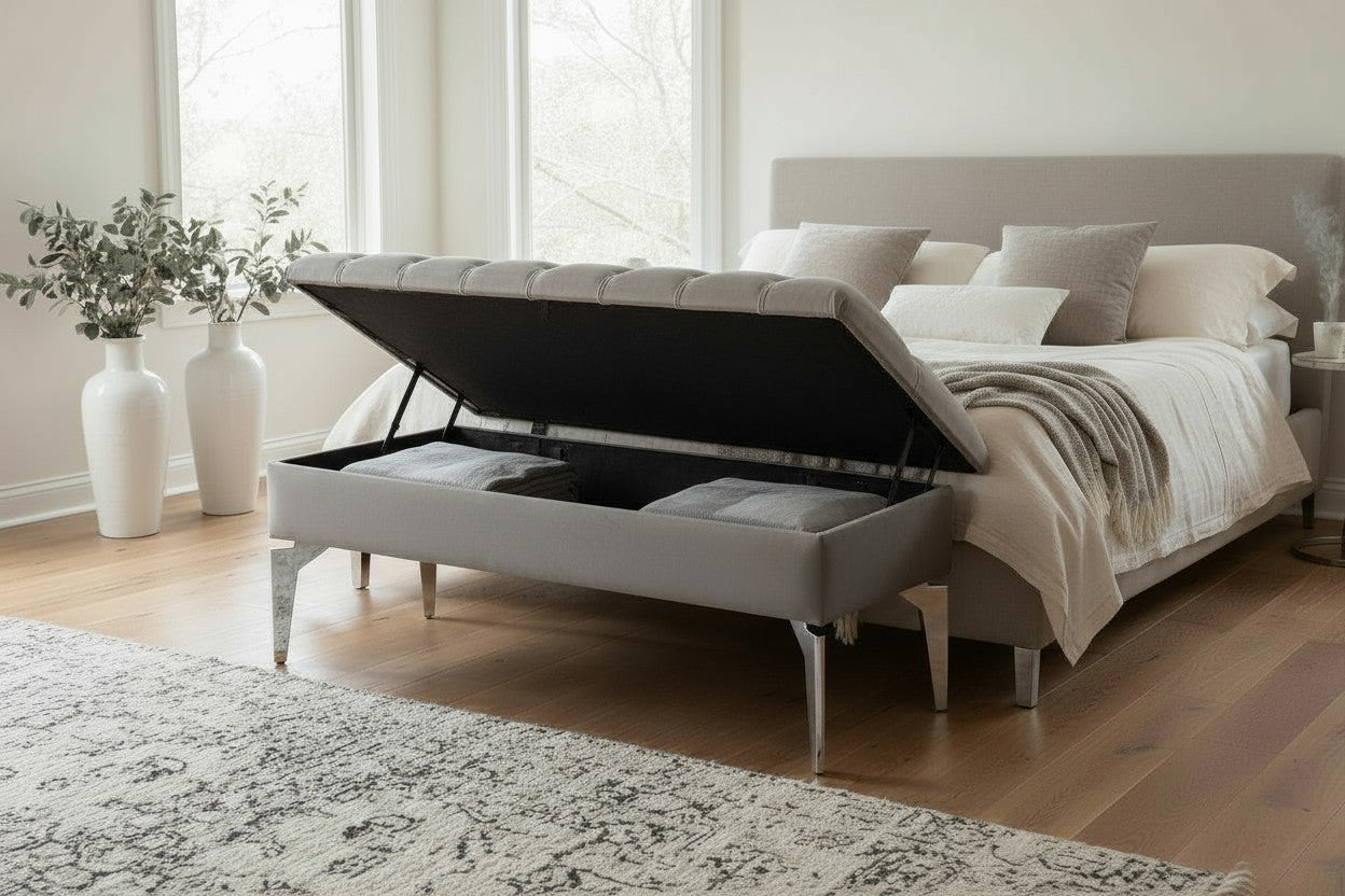 Banquette Coffre Capitonné GRIS - Velours