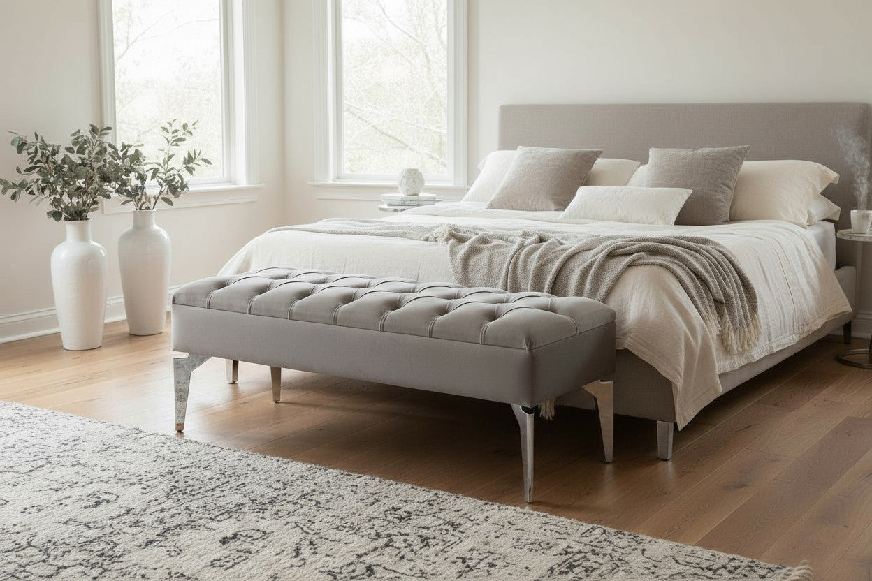 Banquette Coffre Capitonné GRIS - Velours