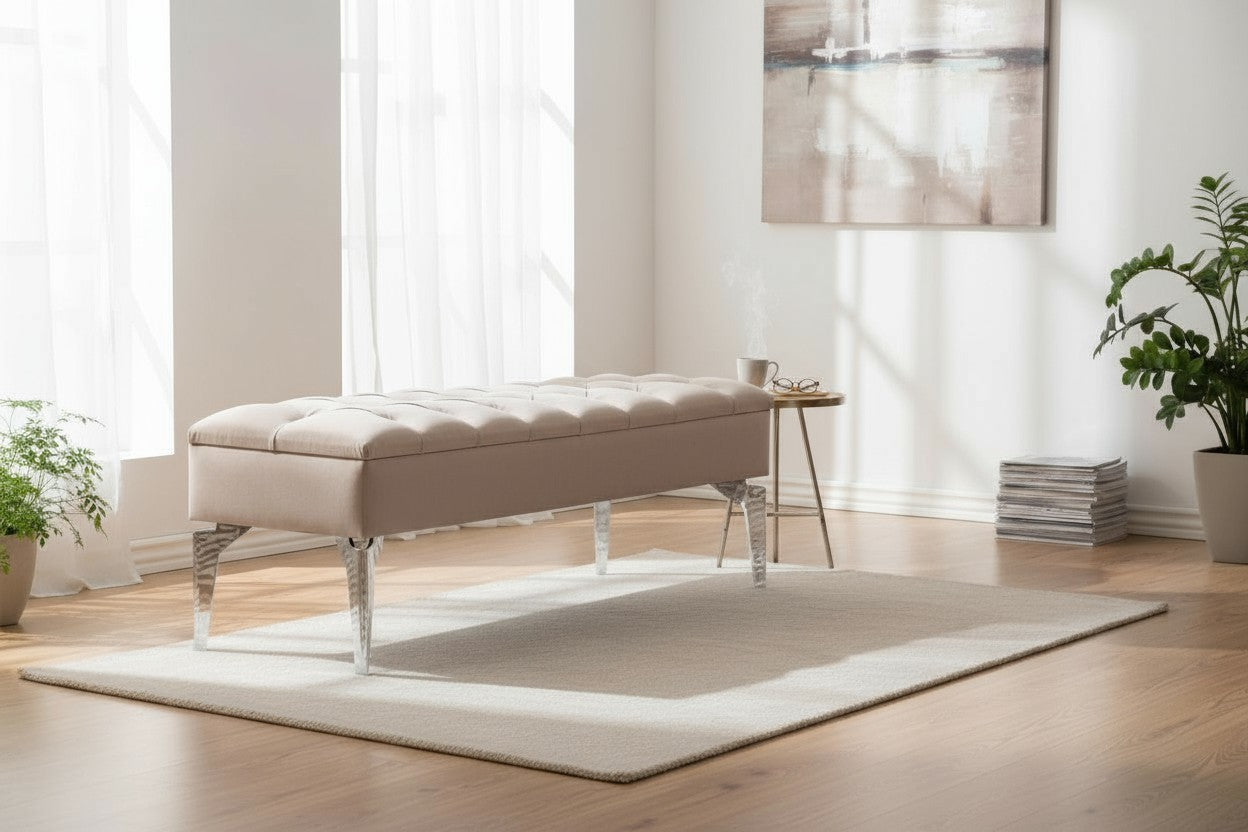 Banquette Coffre Capitonné BEIGE - Velours