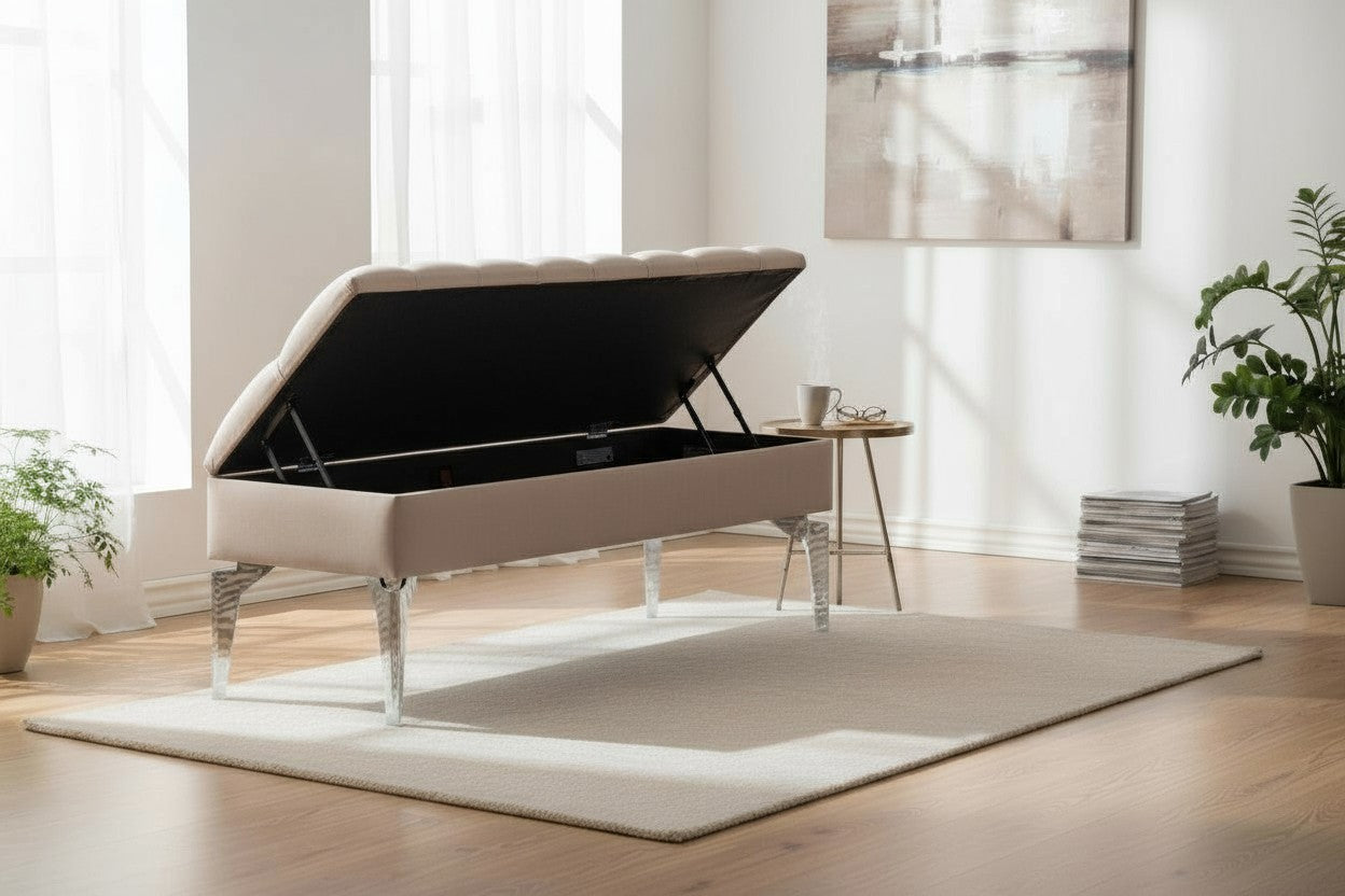 Banquette Coffre Capitonné BEIGE - Velours