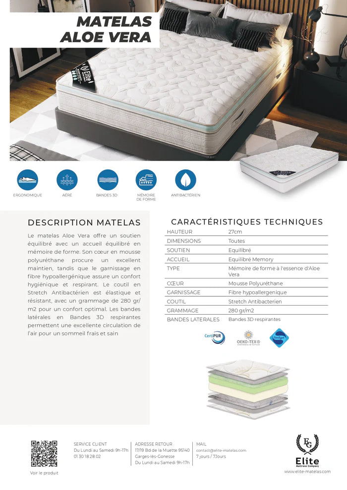 Matelas Mousse Elite AloeVera - 27 cm Memory