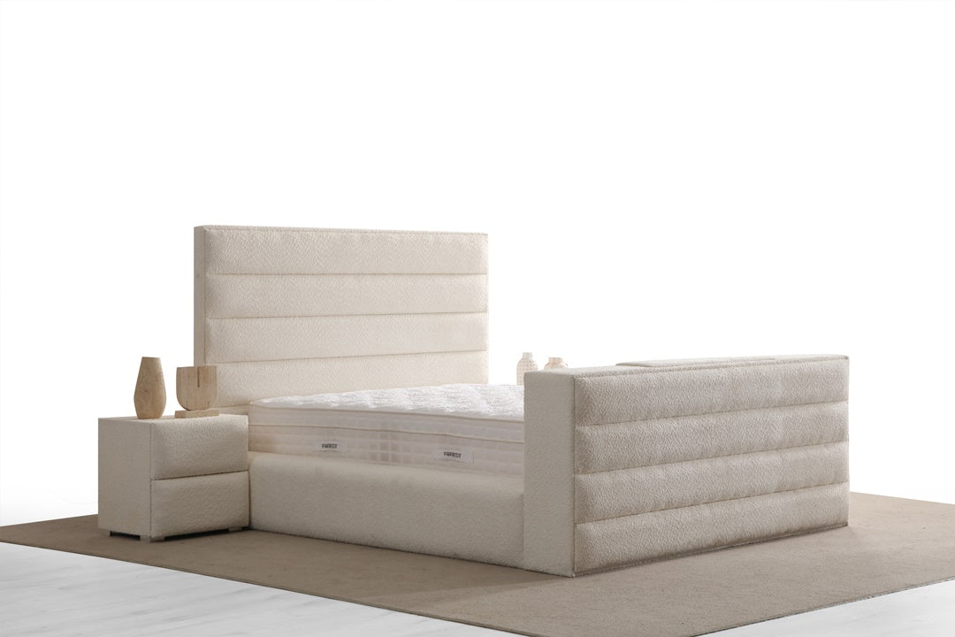 Lit Coffre TV Intégré ICONTY BLANC CASSÉ - Chenille