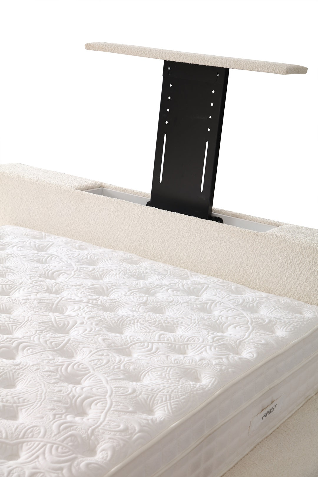 Lit Coffre TV Intégré ICONTY BLANC CASSÉ - Chenille